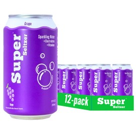 Super Seltzer Sparkling Water with Electrolytes and Vitamins, Grape Naturally Flavored, 12 Fl Oz, Pack of 12 cans