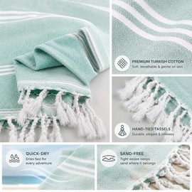Turkish Beach Towel for Adults – Oversized Quick-Dry Cotton Towel with Tassels for Beach, Pool & Travel