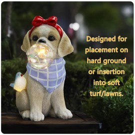 inhildas Solar Garden Dog Statue, Detachable Outdoor Decorative Stake, Light Brown Resin Labrador with LED Bubble & Bird, 8–10H Solar Lighting, Waterproof Yard Decor for Patio, Lawn, Birthday