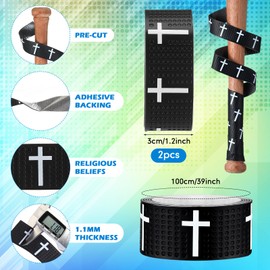 Pushglossy 2 Pcs Faith Cross Baseball Bat Grip Tapes 1.1mm Precut and Full Adhesive Softball Grip Tape,Non-Slip Baseball Bat Wrap Religious Cricket Batting Tape Replacement(Cross,Black)