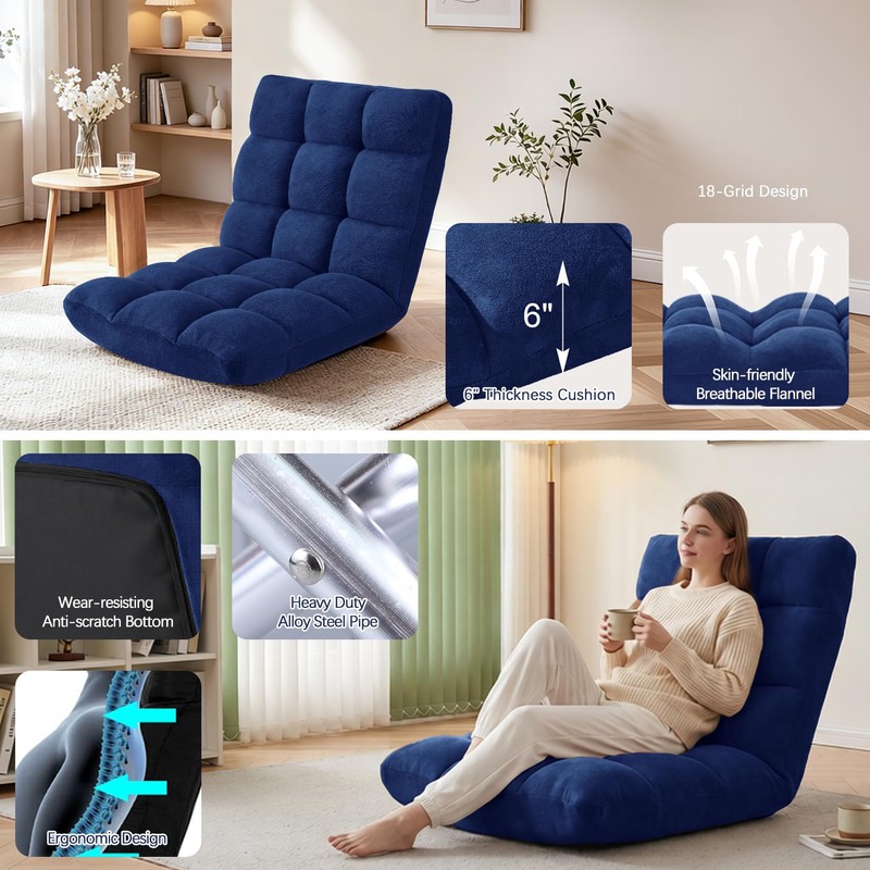 Folding Floor Chair 14-Position Cushioned Adjustable Floor Lazy Sofa Chair