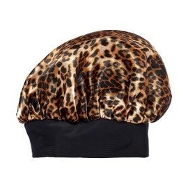 KISS Colors & Care Silky Satin Wide Edge Double Wear Cap XL,Leopard,Double Sided Reversible Design,Protects styles & Retains Moisture,Slip-Free,Comfortable & Durable Overnight Hair Bonnet