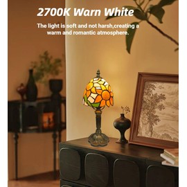 BMXKPO Tiffany Style Table Lamp,Sunflower Stained Glass Lamp,6 Inch Small Antique Bedside Lamp, for Bedroom Living Room Home,Included Dimmable LED Bulb 8W