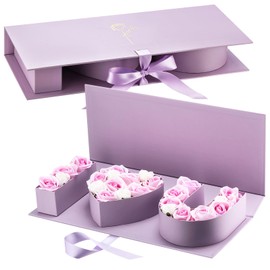 Engrowtic 2 Pack I Love You for Flowers Empty Valentine Boxes ''i Love U'' Letter Floral Fillable Box Empty Cardboard Gift Box with Lids for Wedding, Birthday, Valentine Gift Packing(Purple)
