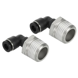 PATIKIL Male Elbow Tubing Push to Connect Fittings, 2 Pack Male Elbow 1/4 Inch Tube OD x 1/2 Inch NPT Thread 90 Push to Connect Fittings for Air Water