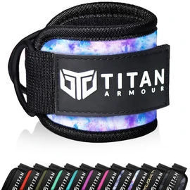 Titan Armour® Single Ankle Straps for Cable Machines | Gym Cuffs w/Heavy-Duty Steel Double D-Rings & Adjustable Strap | Lower Body Workouts Inc. Leg Curl & Glute Kickback (Multi Tie Dye)