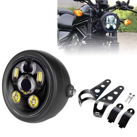 ZZJAUBI Black 5-3/4inch Headlight with Motorcycle Headlight Housing Bucket compatible with Cafe Racer Kawasaki Cruisers Shadow Bobber