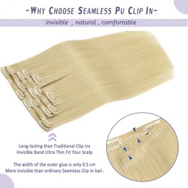 Anrosa Bleach Blonde Highlights Clip in Hair Extensions 7Pcs 110Gram 18Inch Seamless Clip in Hair Extensions Human Hair Natural Silky Straight PU Weft Clip in Hair Extensions Real Human Hair #60
