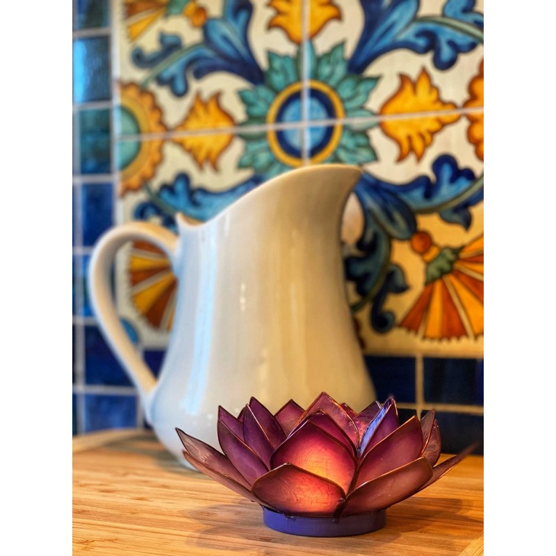 Om Gallery Capiz Shell Lotus Flower Decor Tealight Candle Holder