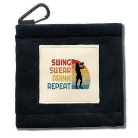 TOUNER Swing Swear Repeat Funny Golf Ball Cleaning Towel Pocket with Clip Wiping Cloth Cleaning Tool, Golf Accessories, Golf Gifts for Men, Golf Fan, Husband Boyfriend Dad, Retirement Gift (GMN036)