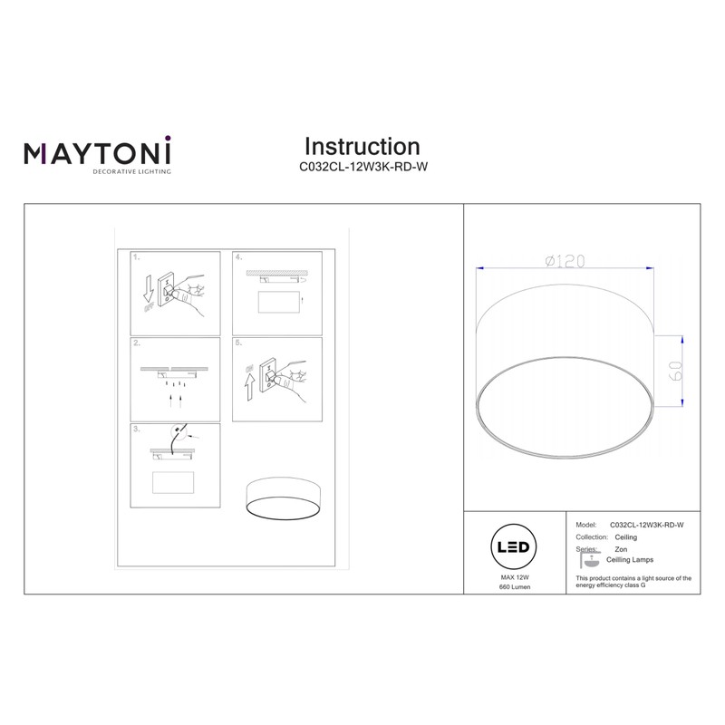 Maytoni Modern Ceiling Light Zon LED Including White Aluminium Energy
