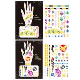 Wrapables Trendy Temporary Metallic Hand Tattoos, Floral and Eagle