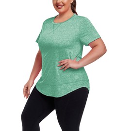 ForHailey Work Out Tops Plus Size Yoga Workout Clothes Athletic Shirts Short Sleeve Tshirts Tee Gym Exercise Activewear Running Green 3X-Large
