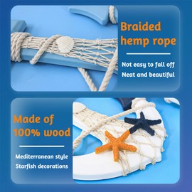 BLLREMIPSUR Anchor Wall Hanging Decor, Nautical Anchor Ship, Sea Anchor Ornaments, Wooden Mediterranean Style Wall Art Beach Theme Home Wall Decoration