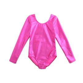 Dtone Gymnastics Leotards for Girls Dance Leotard Kids Sparkly Shiny Metallic Practice Outfits Long Sleeve Sleeveless (Hotpink, 7-8 Years)