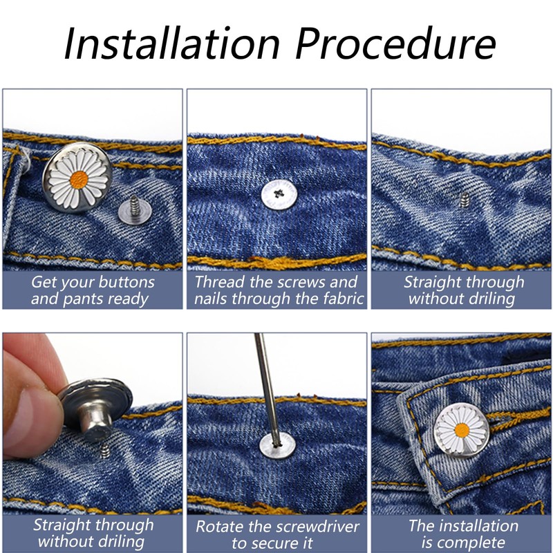 TSZYYM 100 Sets Buttons for Jeans,No-Sew Removable Adjustable Metal Jean