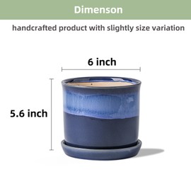 Chubacoo 6 Inch Plant Pot: Ceramic Planter Pot with Drainage Hole & Saucer - Flower Pot for Indoor & Outdoor Plants - Planter with Separate Tray for Home/Office - Blue Reactive Glaze