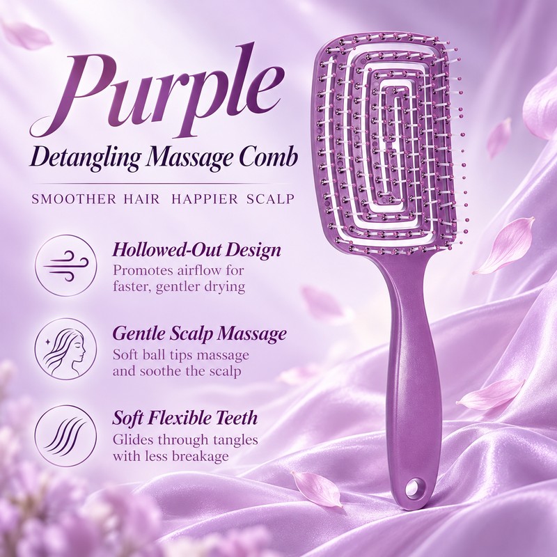 Hollow-Out Fine-Tooth Detangling and Volumizing Hair Comb for Real Hair