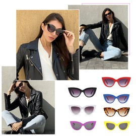 Freckles Mark Vintage Retro Cateye Sunglasses for Women Bold Colorful Cat Eye UV400 Protection (Navy Blue, 65)