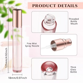 12 Pack 10 ml/0.3oz Pink Glass Spray Bottles Refillable Empty Perfume Bottles Travel Fine Mist Spray Bottles Sample Containers Atomizer For Perfume Essential Oils Liquid (round bottle)