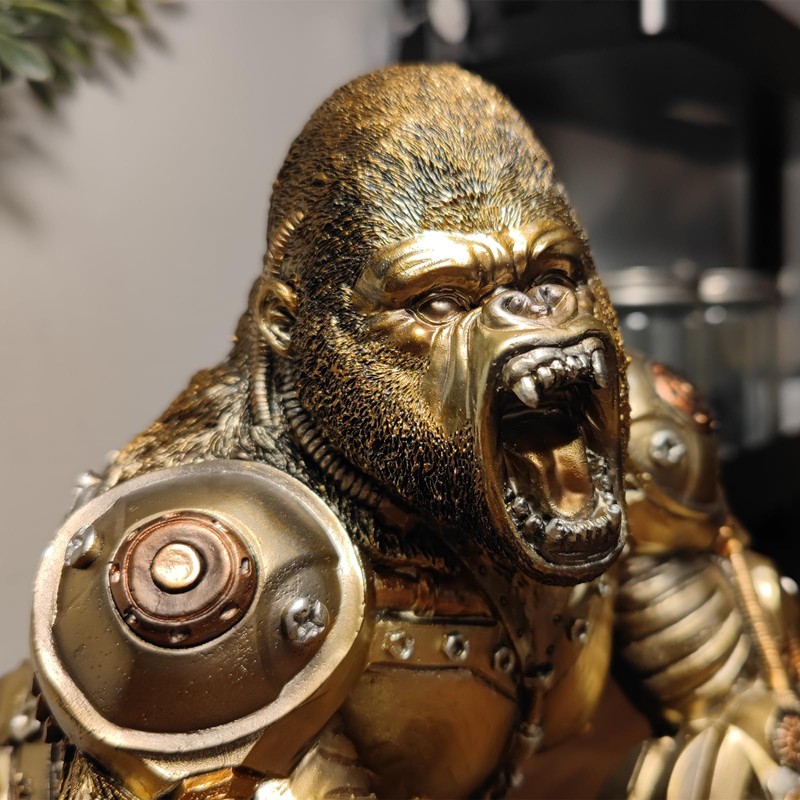 GENUINQ Steampunk Angry Gorilla Statue Fighting King Kong Hand Painted