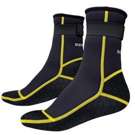 Dizokizo Neoprene Socks, 3mm Sand Proof Beach Water Socks with Adjustable Strap, Anti-Slip Wetsuit booties for Scuba Diving Surfing (Golden lines) M