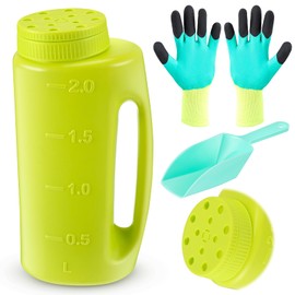 Tioncy Salt Spreader for Snow Grass Seed Spreader Ice Salt Spreader for Melt Grass Seed Spreader Multiple Adjustable Opening Sizes up to 67 oz Spreader Includes 1 Scoop and 1 Pair Gloves(Green)