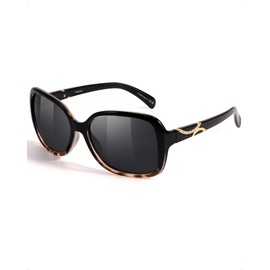 SIPHEW Women's Polarised Vintage Sunglasses Large Polarising Glasses, c2 black brown frame - black lenses