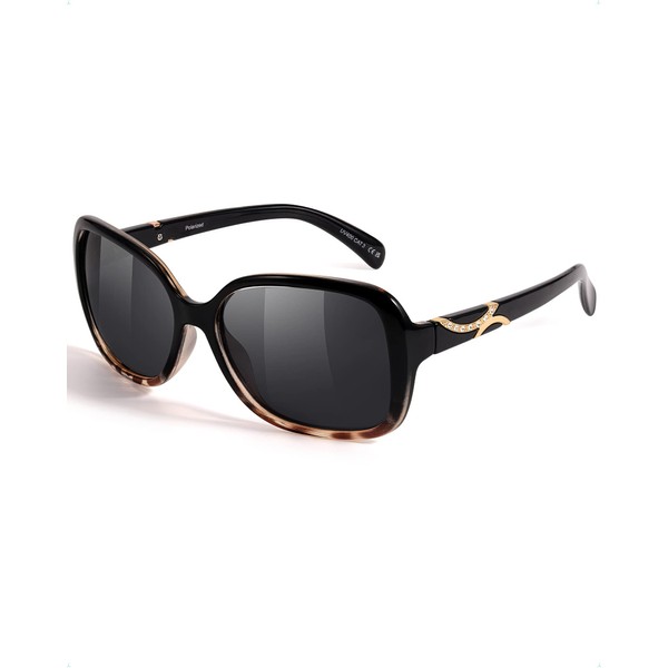 SIPHEW Women's Polarised Vintage Sunglasses Large Polarising Glasses, c2 black