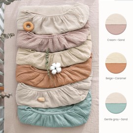 Lulumoon Muslin Crib Sheet Fitted Crib Mattress Sheet for Boys and Girls, 28"x 52" (Cream & Sand)
