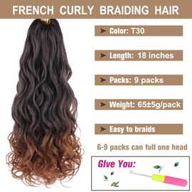 COOKOO 18 Inch 9 Packs Ombre Brown Spiral Loose French Curls Braiding Hair 65g/pack Bouncy Braids Hair Precurled Spanish Curls Synthetic Braiding Hair Extentions for Black Women T30#