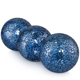 MDLUU 4" Decorative Glass Balls, Mosaic Sphere, Decorative Orbs, Centerpiece Balls for Bowls, Vases, Dining Table Decor, Pack of 3 (Turquoise)