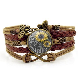 Stocking Stuffers Holiday Outfits for Women 2024 Sunflower Leather Bracelets Friendship Sunflower Bracelet Multilayer Strand Bracelet Bohemian Leather Wrap Bracelets Sunflower Gifts for Women (666-236-A)