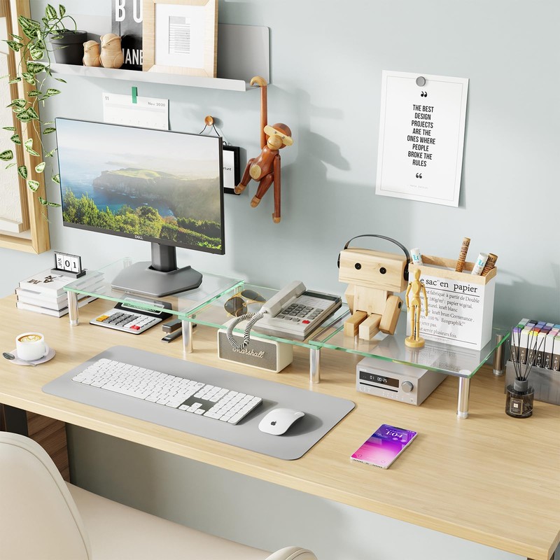 Simple Trending Dual Monitor Stand Riser, Computer Office Desktop Organizer