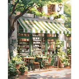 Paint by Numbers Kit for Adults - Street Cafe Adult Paint by Number Kits on Canvas Without Frame for Beginner, Street Oil Painting by Numbers Kit for Gift Home Wall Decor 16x20 Inch