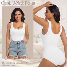 ONEW Shapewear Bodysuits for Women Tummy Control Seamless Basic Tank Top Waist Trainer Body Shaper,White,X-Large