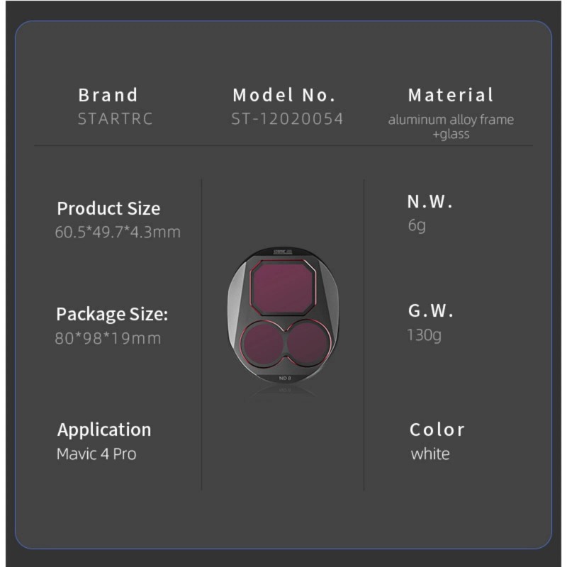 STARTRC Lens Filter Set for DJI Mavic 4 Pro ND8