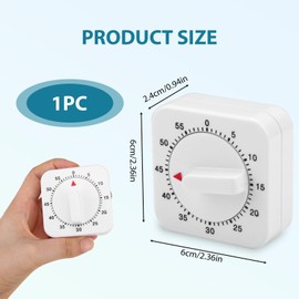 Kitchen Timer, 1 Hour/60 Minutes Count Down Alarm Reminder Square Kitchen Timer, Wind Up Mechanical Timer, Adjustable Egg Timers for Teachers Kids Cooking Timing, Baking Boiling, Exercise, Home,White