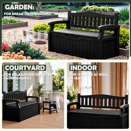 Flamaker 80 Gallon Storage Bench Outdoor Indoor, Durable All-Weather Seating with Hidden Storage, Lockable Deck Box for Garden, Patio, Poolside (Black)