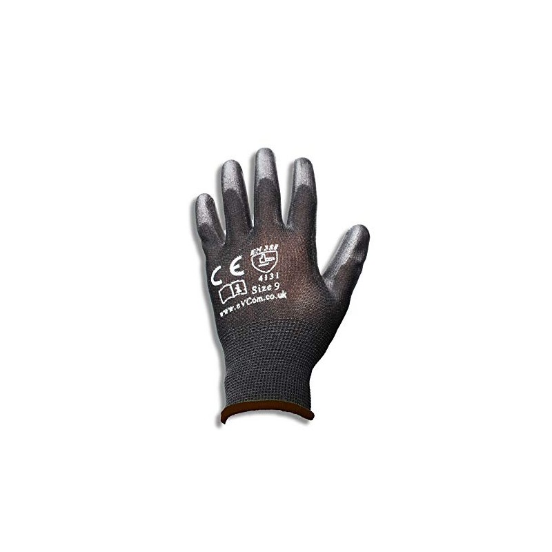 eVCom 12pairs PU Coated Black Work Gloves (improved quality). For