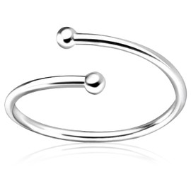 Bypass Ring | Adjustable Sterling Silver Beaded Ball End Wrap Ring Band | Minimalist Jewelry for Women and Girls | USA Sizes 4-12 (7)