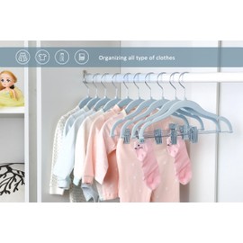 ManGotree Baby Velvet Hangers with Movable Clips, 30 cm Non-Slip Kids Felt Hangers, Ultra-Thin Space-Saving Children's Clothes Hangers for Skirts, Pants, Dresses, Shirts, Jackets (7 Pack, Blue)