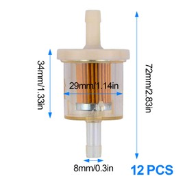 12 Stück Kraftstofffilter, Benzinfilter 8mm, Wiederverwendbar Universal Benzin Flüssigkeitsfilter, Fuel Filter für Motorrad, Auto, Rasenmäher, Roller Mofa, PKW, Diesel Moped (Transparent)
