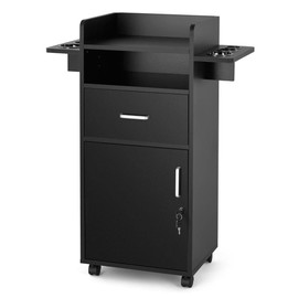 Artist hand Salon Station Cabinet with Wheels Beauty Hair Trolley Cart for Hair Stylist with 6 Tool Holders, Salon Cabinets and Variety of Storage Space, Salon Stations 360 Degree Fixed Pulley（Black）