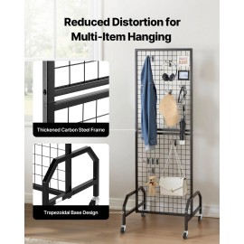 1.9 X 5.4 ft Black Carbon Steel Wire Grid Wall Panel Movable Art Display Rack with 10 Hooks and Shelf Wheels for Display RacksDefault: Default