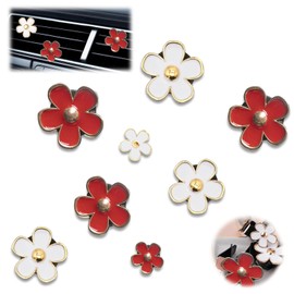 8 Pcs Alloy Daisy Flower Air Vent Clip,Air Freshener Outlet Clip,Car Air Conditioning Clip,Car Interior Decor Charm Pink Car Accessories for Girls Women(White,Red, 3 cm, 3.3 cm)