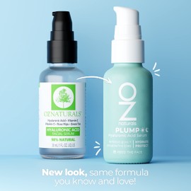 OZNATURALS PLUMP: Hyaluronic Serum - Anti-Aging Plumping Serum, for Fine Lines & Dehydrated Skin with Organic Aloe - Rosehips for Intense Moisture, Daily Refresh & Skincare Routine | 1oz