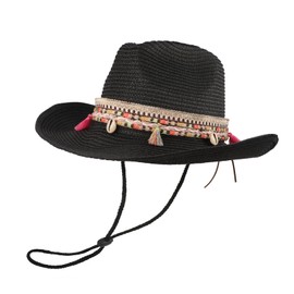 TINAYAUE Cowboy Straw Hats for Women Men Retro Panama Breathable Cowgirl Hat Western Holiday Travel Beach Party Sun Hats Camping Vacation Cap (UK, Alpha, One Size, Black)
