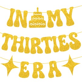 Maxqzin 2 Pcs 30th Birthday Banner, In My Thirties Era, Gold Glitter 30th Birthday Decorations for Her, Indoor Party