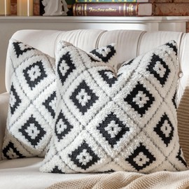 AmHoo Pack of 2 Decorative Throw Pillow Covers Rhomboid Luxury Super Soft Plush Set Case Cushion for Couch Sofa Bedroom 18 x 18-Inch Black